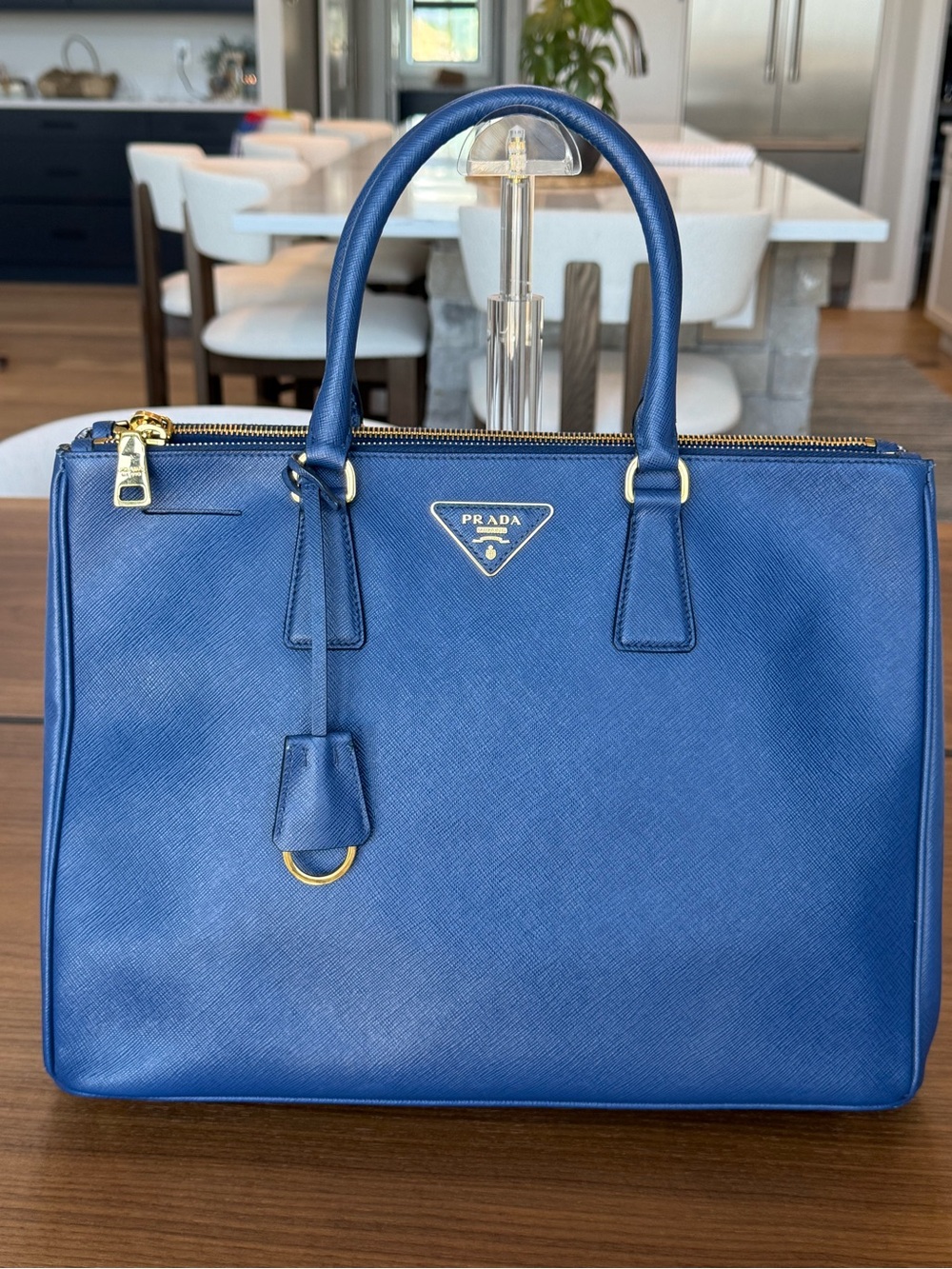 Prada Blue Saffiano Leather Satchel with Gold Hardware - Picture 2 of 14